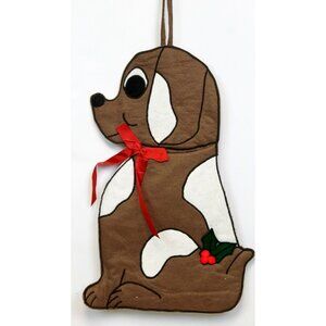 Vtg 1986 CD Creations 20.5" Christmas Stocking Hand Made Brown Smiling Puppy Dog
